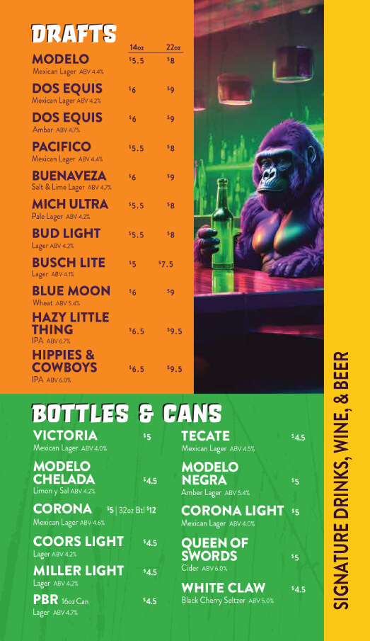 Gorilla Taco Bar Menu
