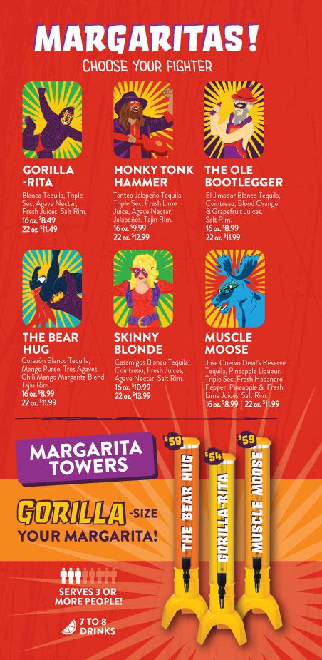 Gorilla Taco Drink Menu Page 2 - Margaritas!