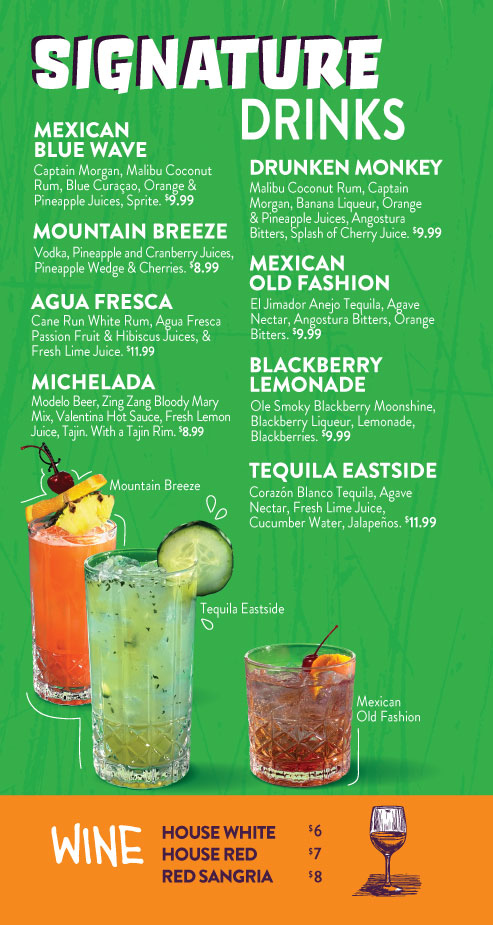 Gorilla Taco Drink Menu Page 4 - Signature Drinks and Wine