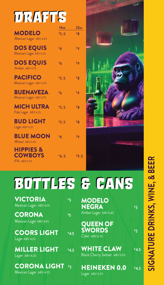 Gorilla Taco Drink Menu Page 5 - Beer Drafts & Bottles