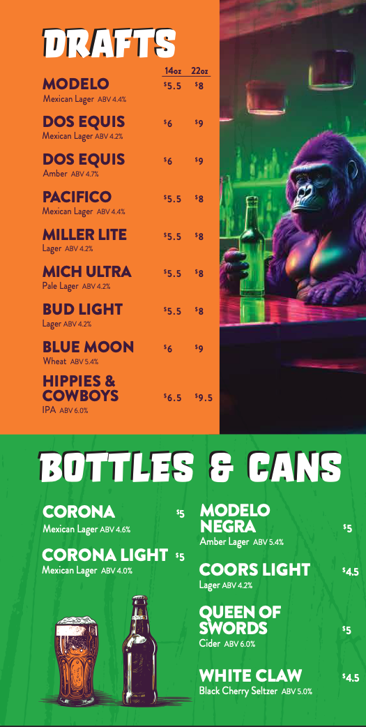 bar menu beer