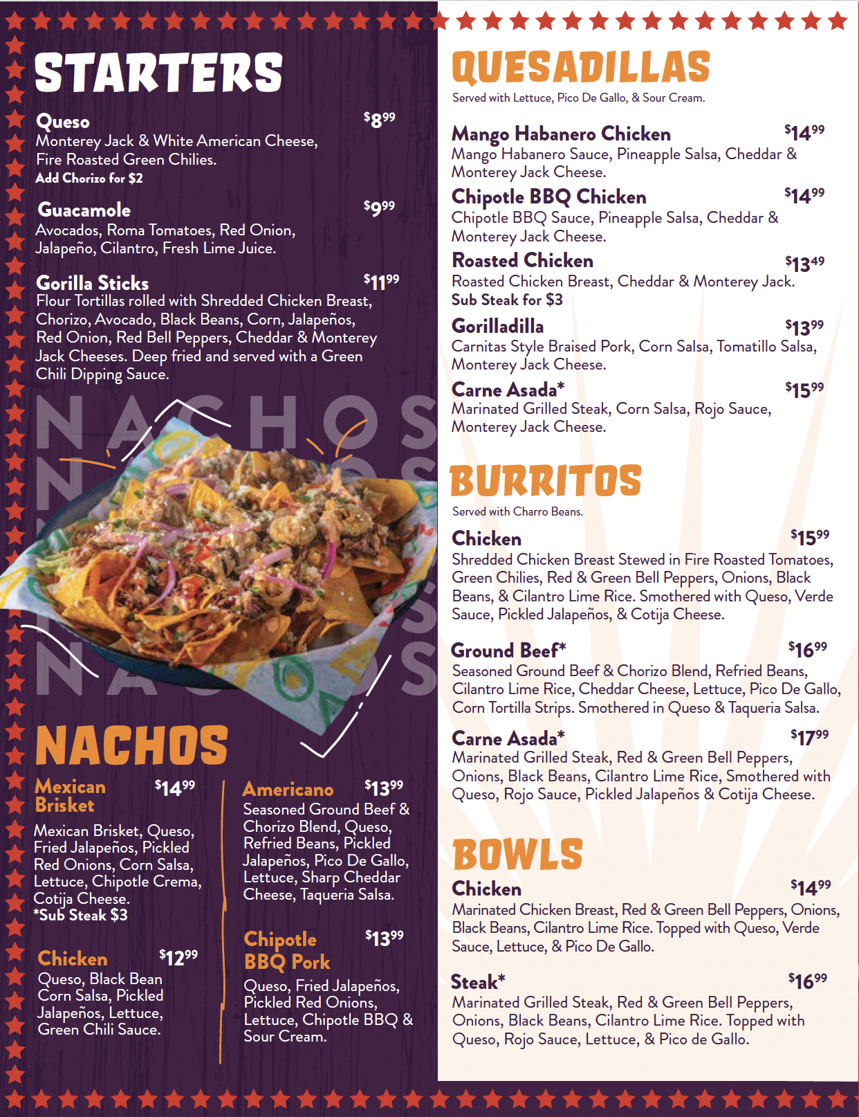 Gorilla Taco Menu Left Side