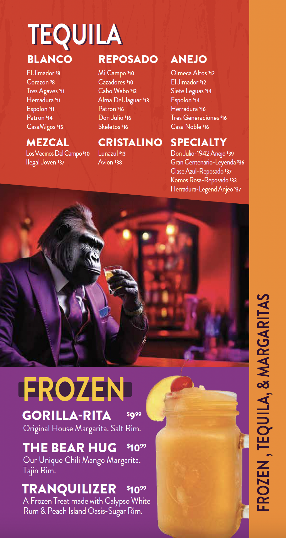 Gorilla Taco Drink Menu Page 3 - Tequila & Frozen Drinks
