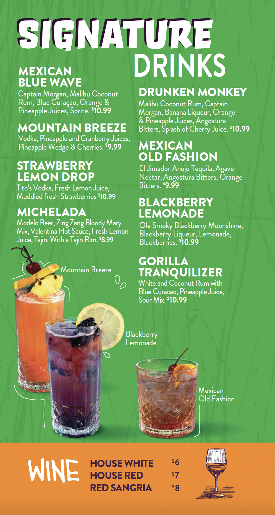 Gorilla Taco Drink Menu Page 4 - Signature Drinks and Wine